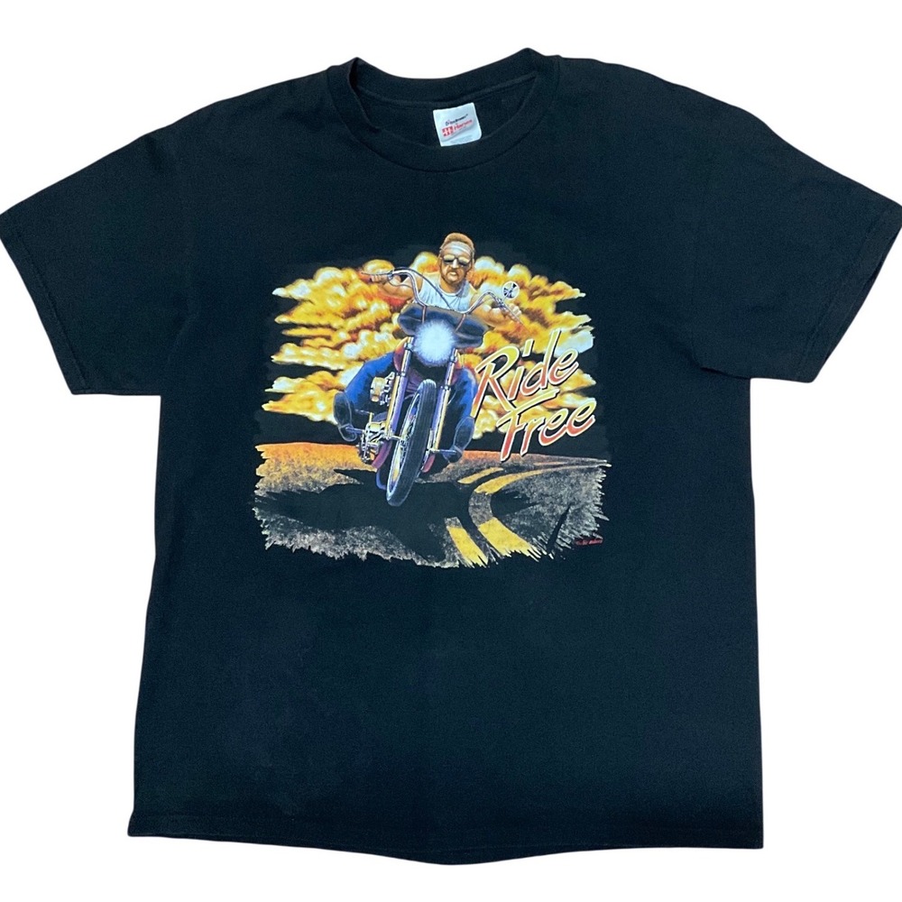Vtg 90s Harley Ride Free T-Shirt Sz L Biker Graphic T-Shirt Black Large Vintage